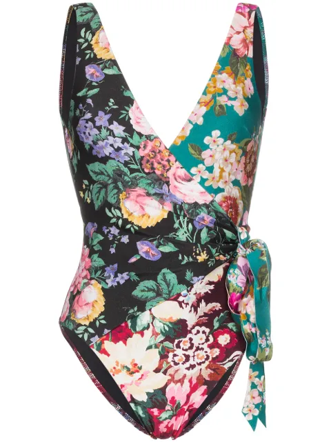 Click to view more detailed imagery on our partner's website Zimmermann Allia Wrap-Effect Floral-Print Swimsuit In Multicoloured