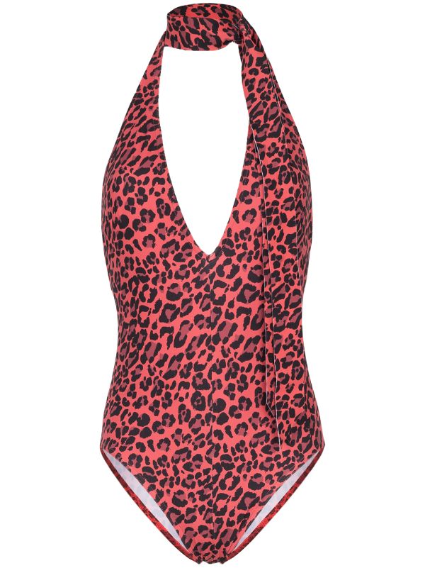 red and leopard print swimsuit