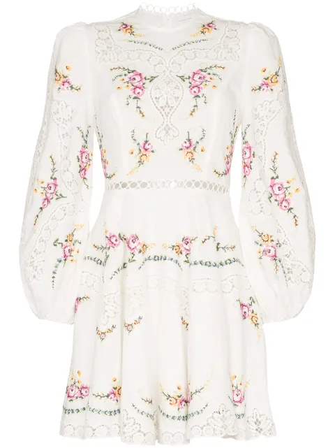 Click to view more detailed imagery on our partner's website Zimmermann Allia Lace-Trimmed Embroidered Linen And Cotton-Blend Mini Dress In Ivory