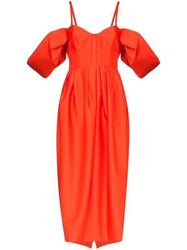 orange midi dress with sleeves