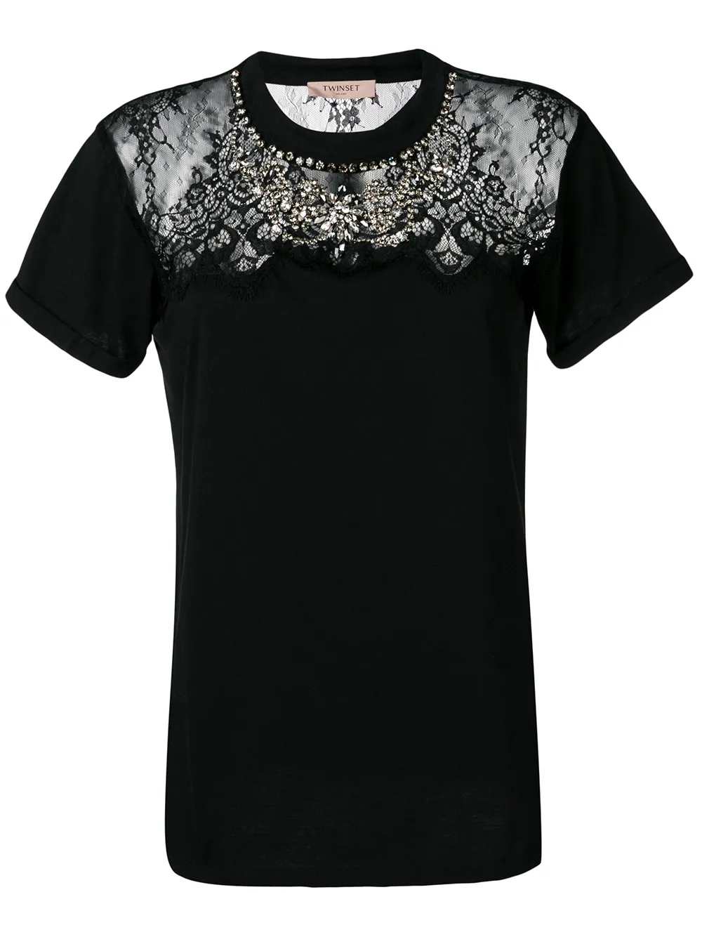 TWINSET t-shirt à empiècements en dentelle | noir | Image 1