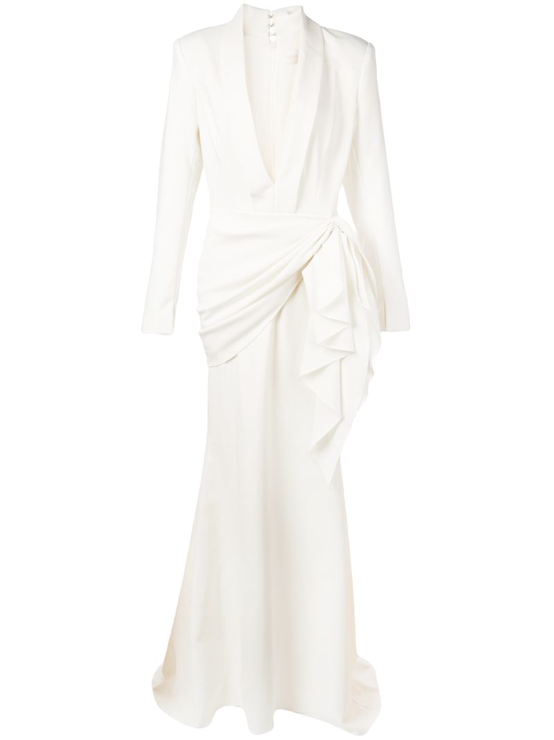 Christian Siriano Deep V-Neck Gown In White | ModeSens