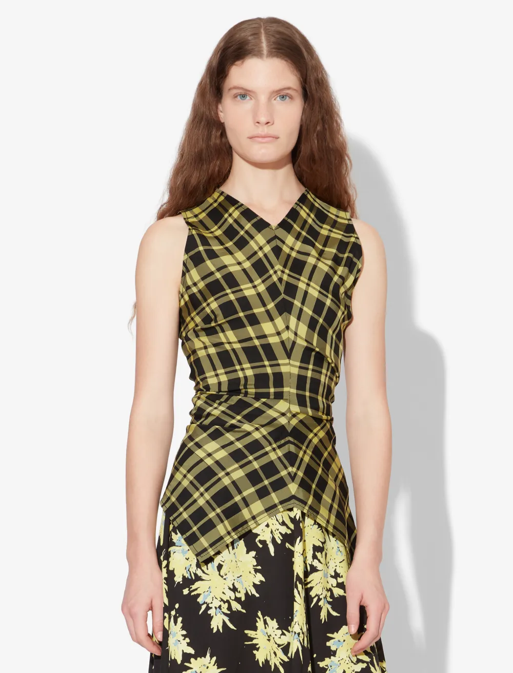 Image of Proenza Schouler Gathered Sleeveless Top black/faded neon yellow