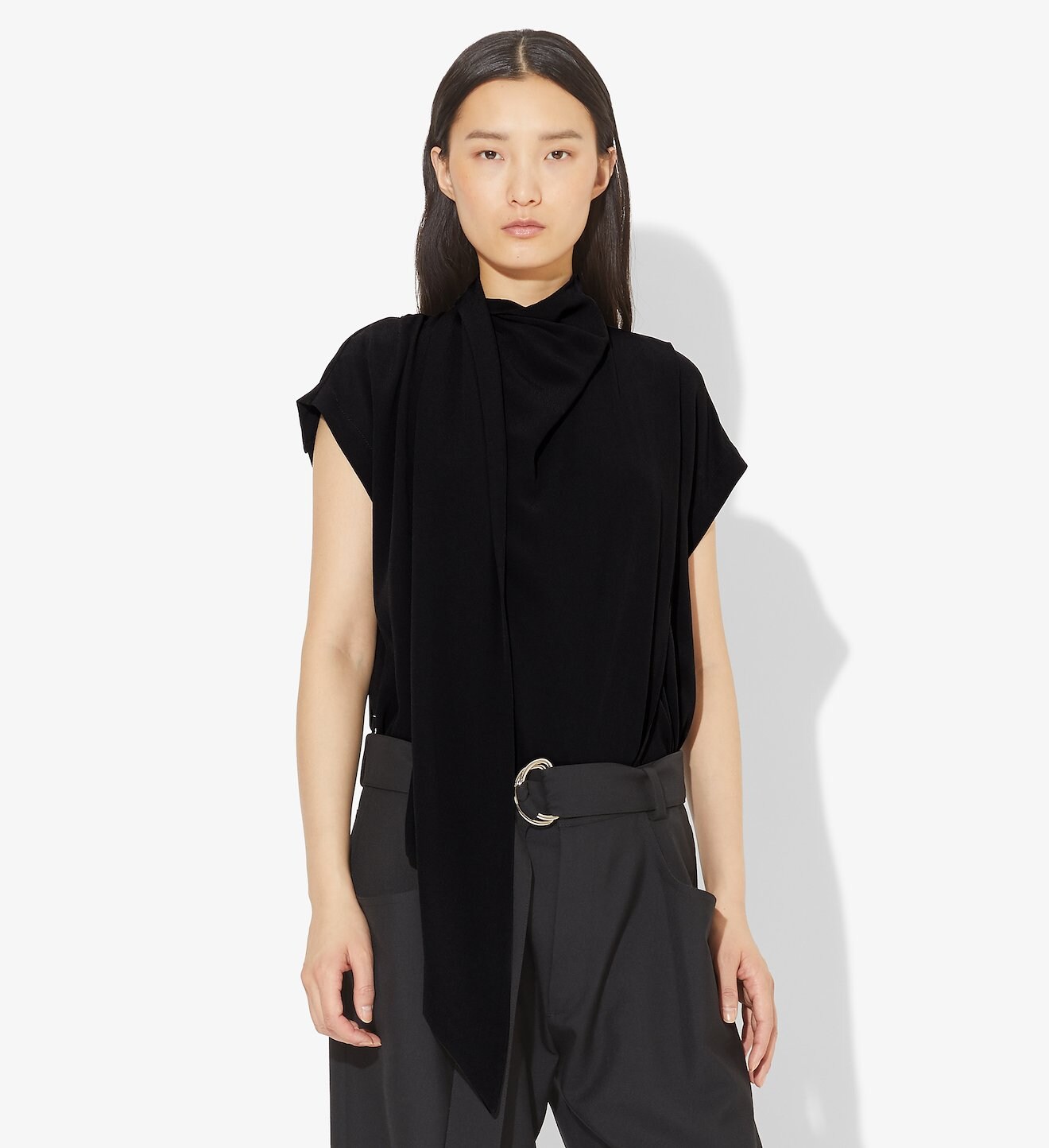 Short Sleeve Scarf Top in black | Proenza Schouler