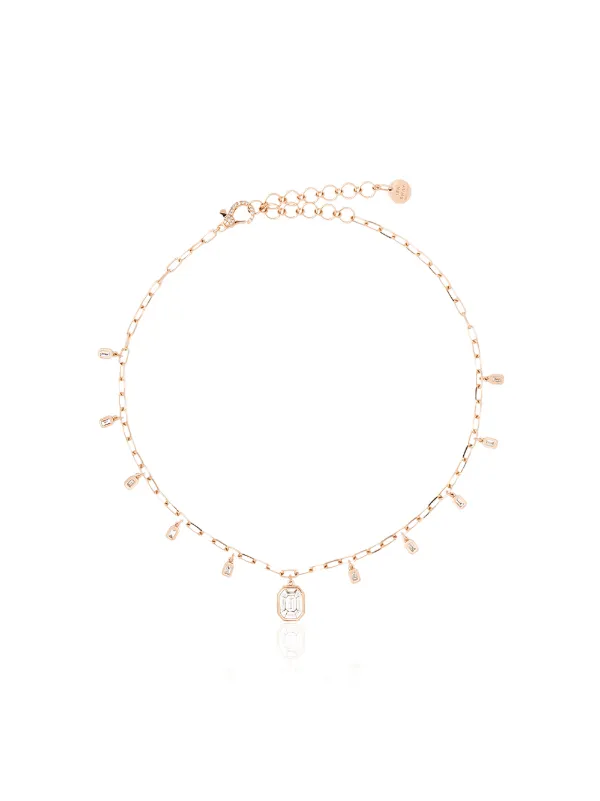 Shay 18CT Rose Gold and Diamond Drop Necklace in Pink