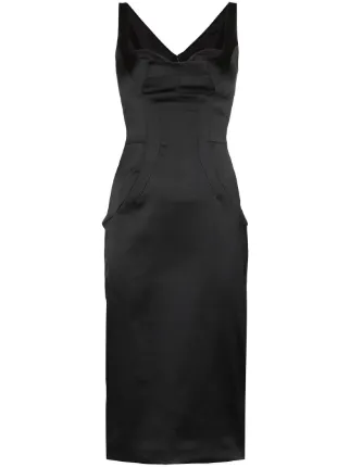 black satin bustier lace insert midi dress