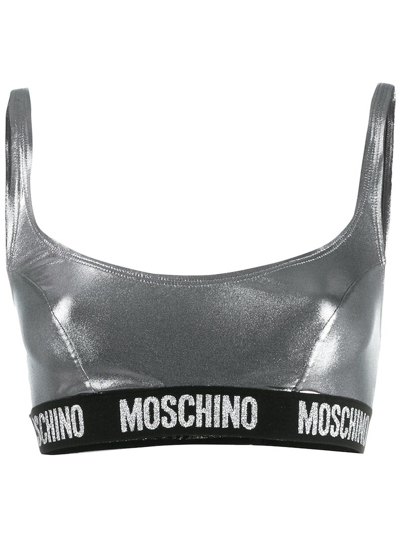 Moschino спортивный топ с эффектом металлик и логотипом