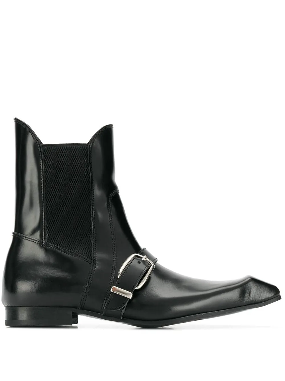 black pointed buckle boots