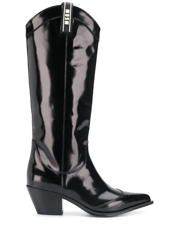 ladies black patent knee boots