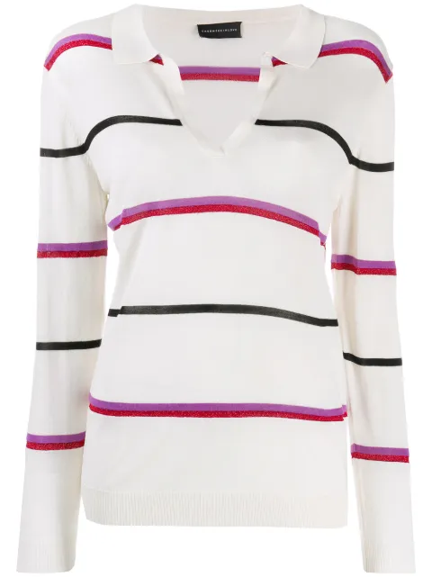 Click to view more detailed imagery on our partner's website Cashmere In Love Striped Polo Shirt In Neutrals