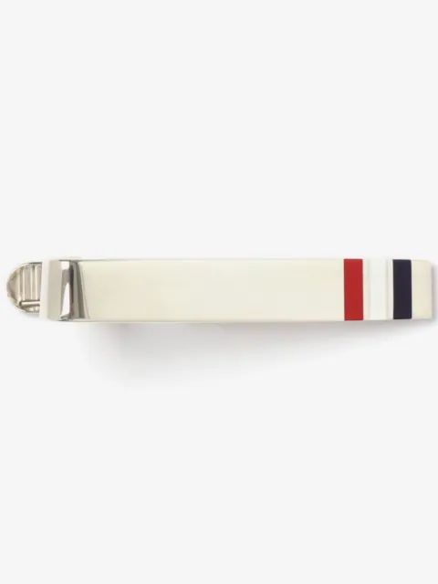 Thom Browne silver enamel stripe short tie bar