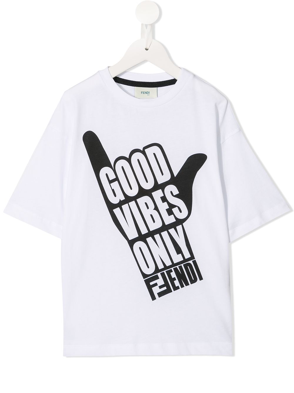 Fendi Kids' T-shirt With 'good Vibes Only' Print In 白色