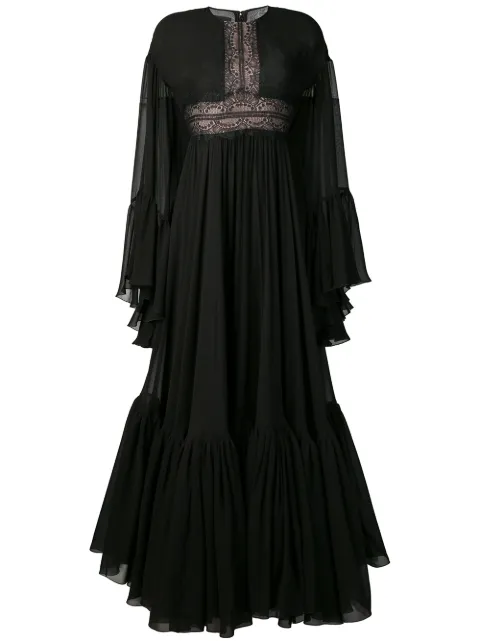 Click to view more detailed imagery on our partner's website Giambattista Valli Lace-Trimmed Tiered Silk-Chiffon Gown In Black