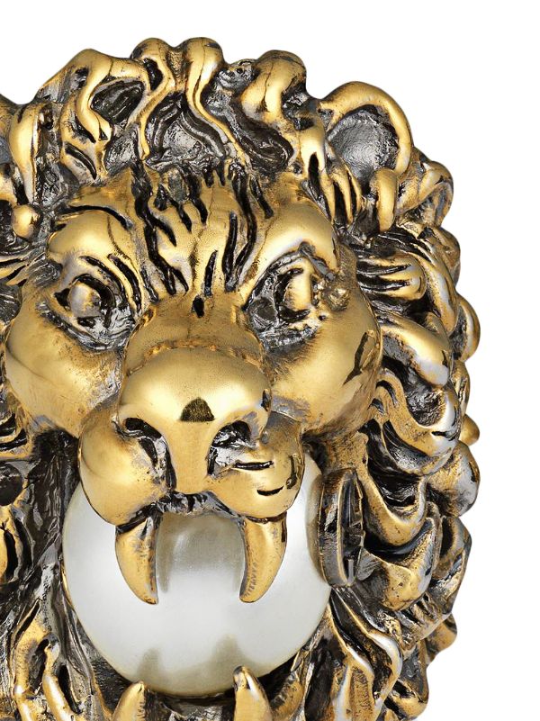 Gucci Lion Head Ring With Glass Pearl 