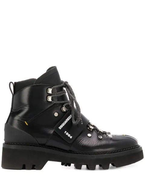 Click to view more detailed imagery on our partner's website Dsquared2 Men's Leather Lace-Up Hiking Boots With Grip Strap In 2124 Black