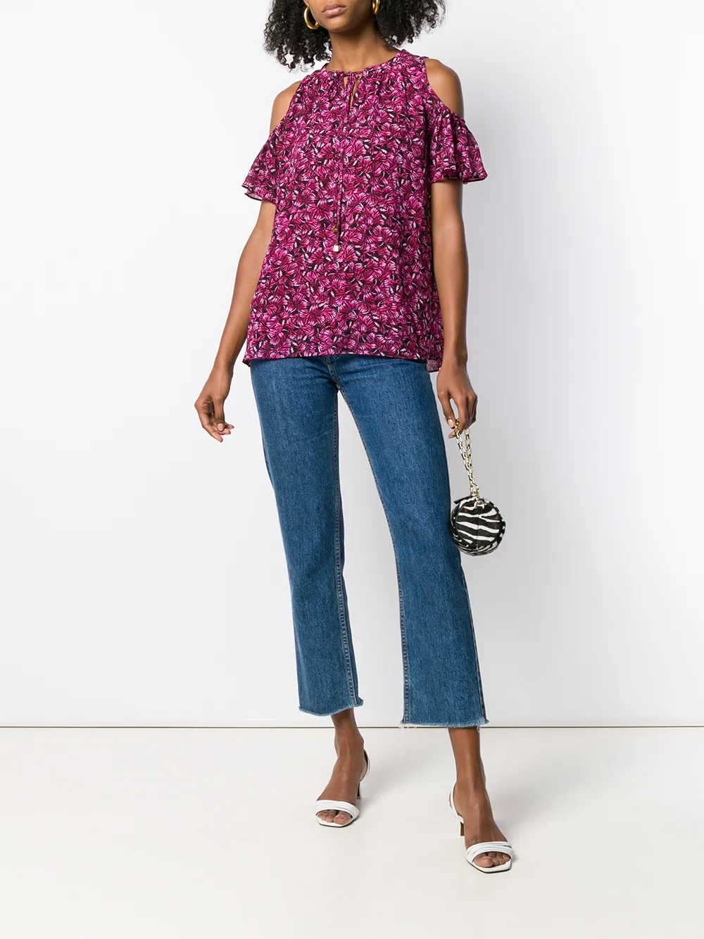  Michael Michael Kors Cold Shoulder Printed Top - Pink 