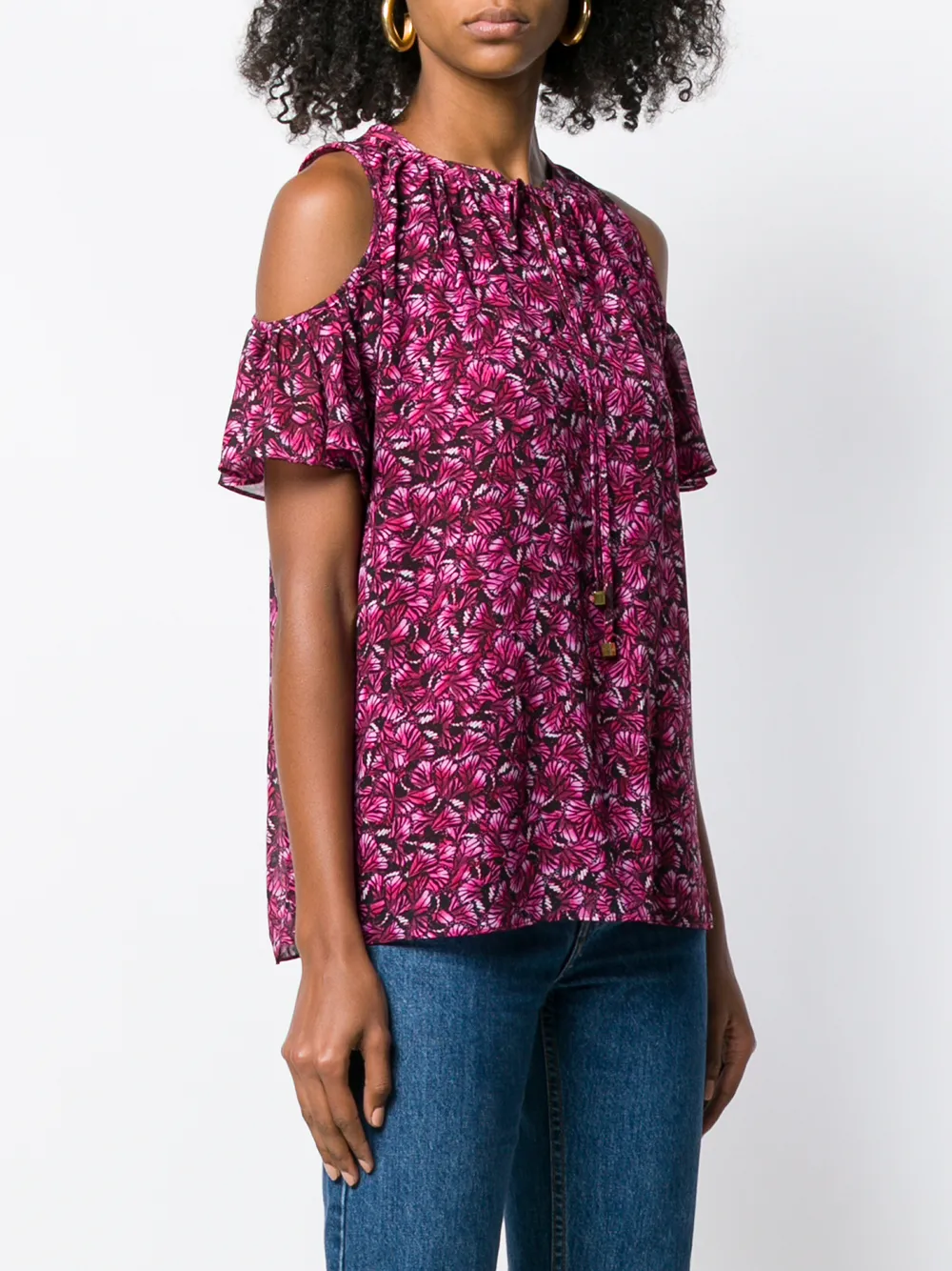  Michael Michael Kors Cold Shoulder Printed Top - Pink 