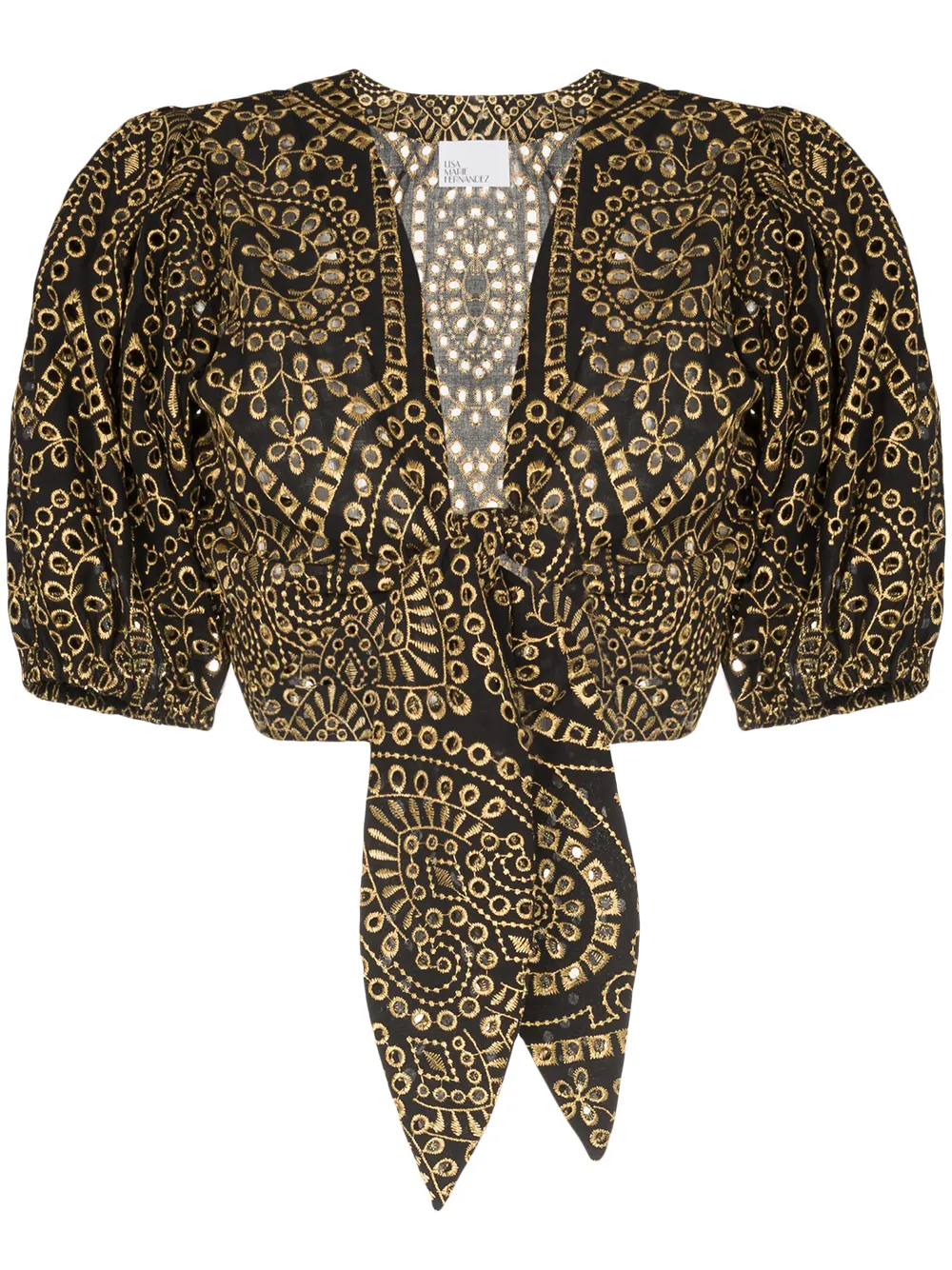 Lisa Marie Fernandez Tops LISA MARIE FERNANDEZ BRODERIE ANGLAISE TIED BLOUSE - BLACK
