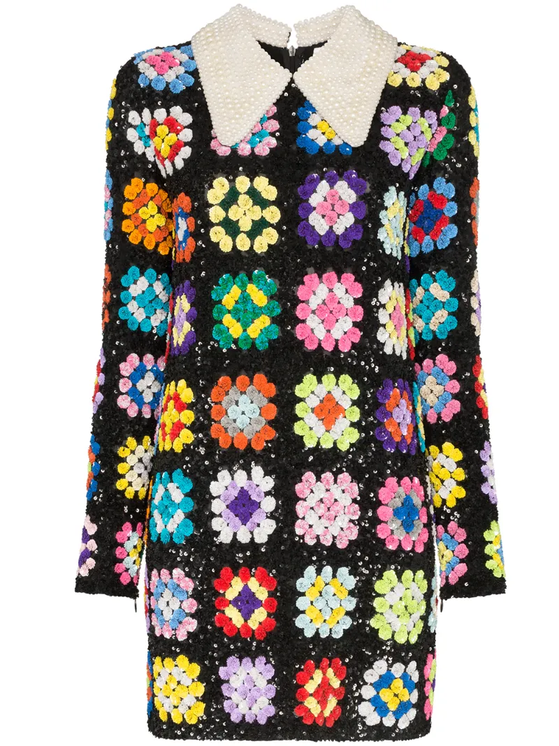 Ashish Dresses ASHISH PATCHWORK CROCHET MINI DRESS - MULTICOLOUR
