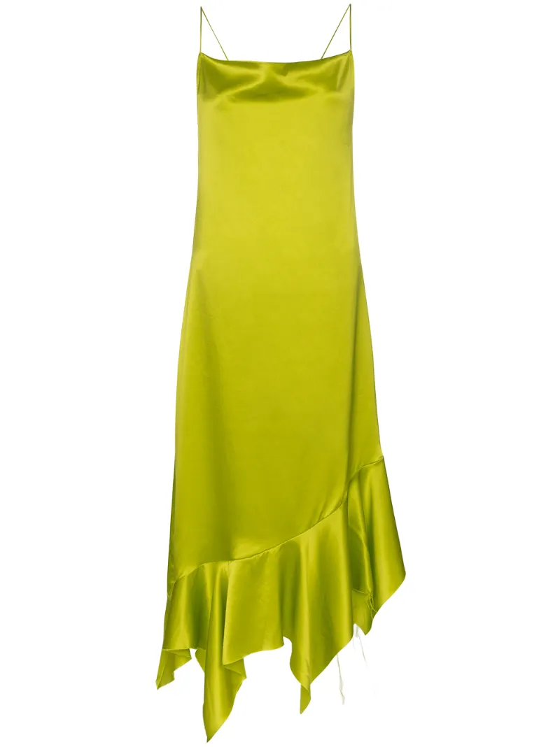 Marques' Almeida Dresses MARQUES'ALMEIDA ASYMMETRIC HEM SILK DRESS - GREEN
