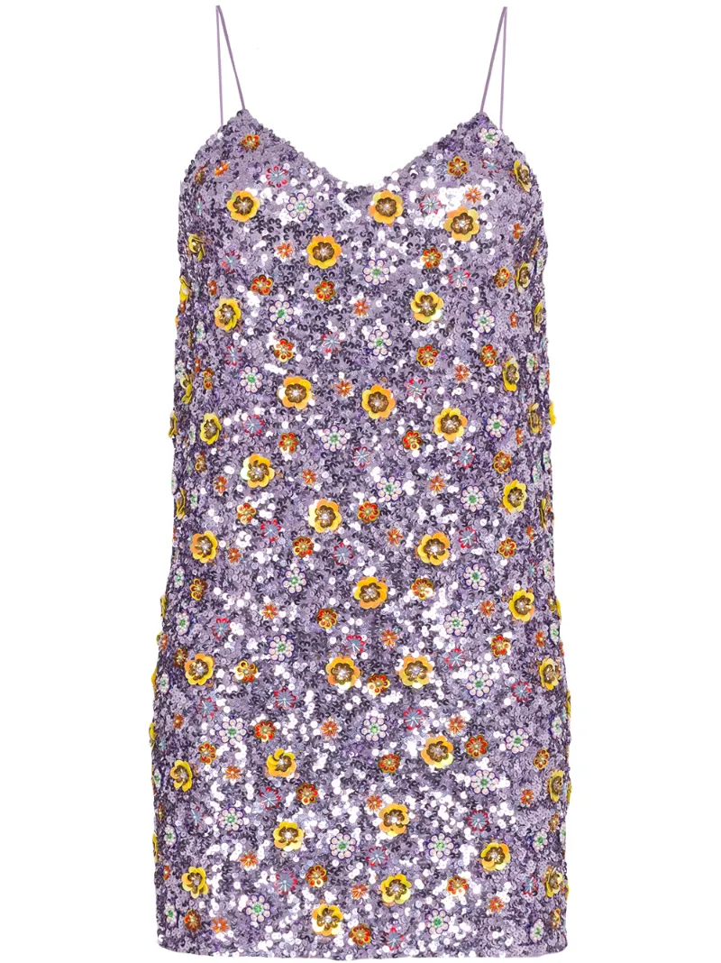 Ashish Dresses ASHISH FLORAL SEQUIN MINI DRESS - PURPLE