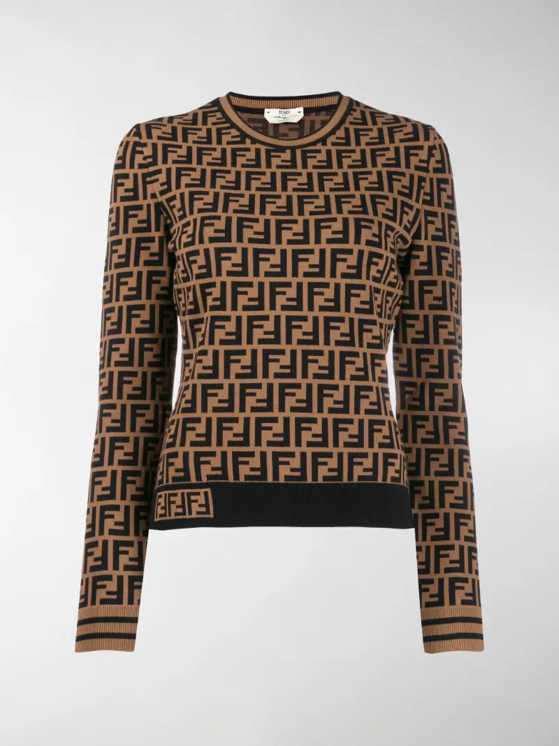 Fendi intarsia FF motif jumper brown 