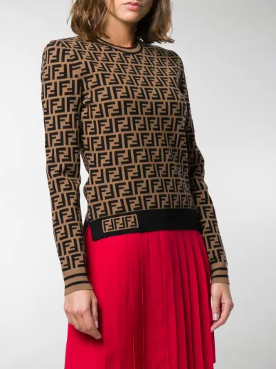 Fendi intarsia FF motif jumper brown 