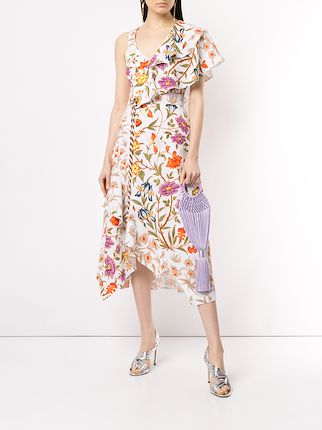 asymmetric waffle floral dress展示图