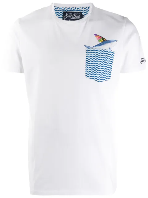 Mc2 Saint Barth Printed Patch Pocket T-shirt - White In White