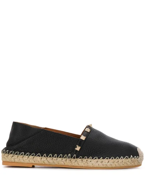 Valentino Rockstud Leather Slide Espadrilles In Black