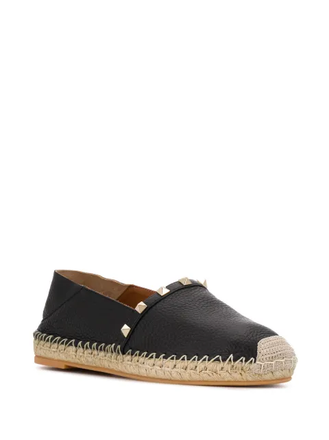 Valentino Rockstud Leather Slide Espadrilles In Black