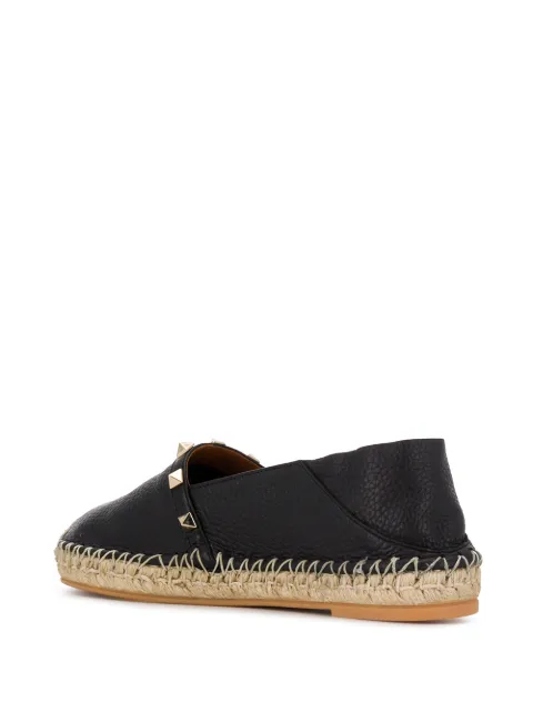 Valentino Rockstud Leather Slide Espadrilles In Black