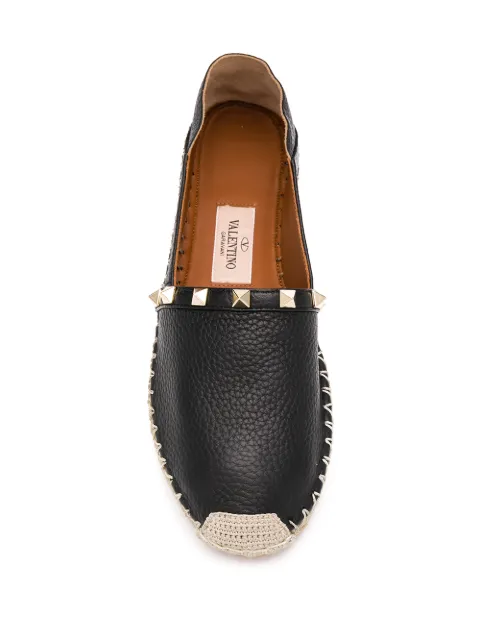Valentino Rockstud Leather Slide Espadrilles In Black