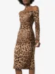 Dolce & Gabbana Vestido midi ombro a ombro com animal print
