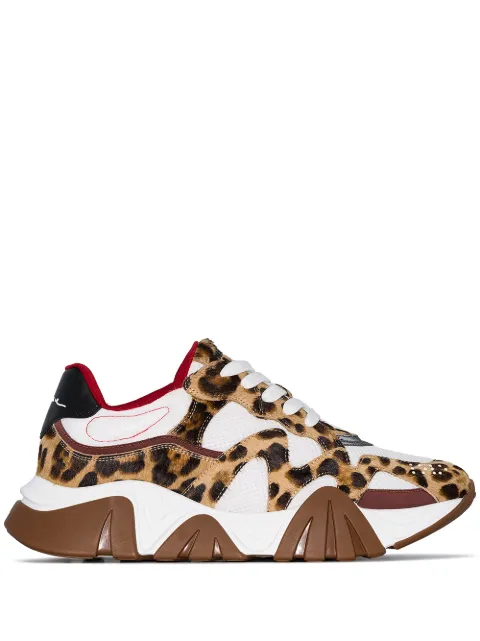 Click to view more detailed imagery on our partner's website Versace Squalo Leather-trimmed Pony Hair And Mesh Sneakers In Dmxr Nero Rosso