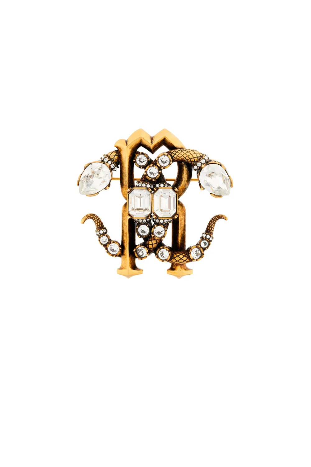 Click to view more detailed imagery on our partner's website Roberto Cavalli Mirror Snake Crystal Brooch In White