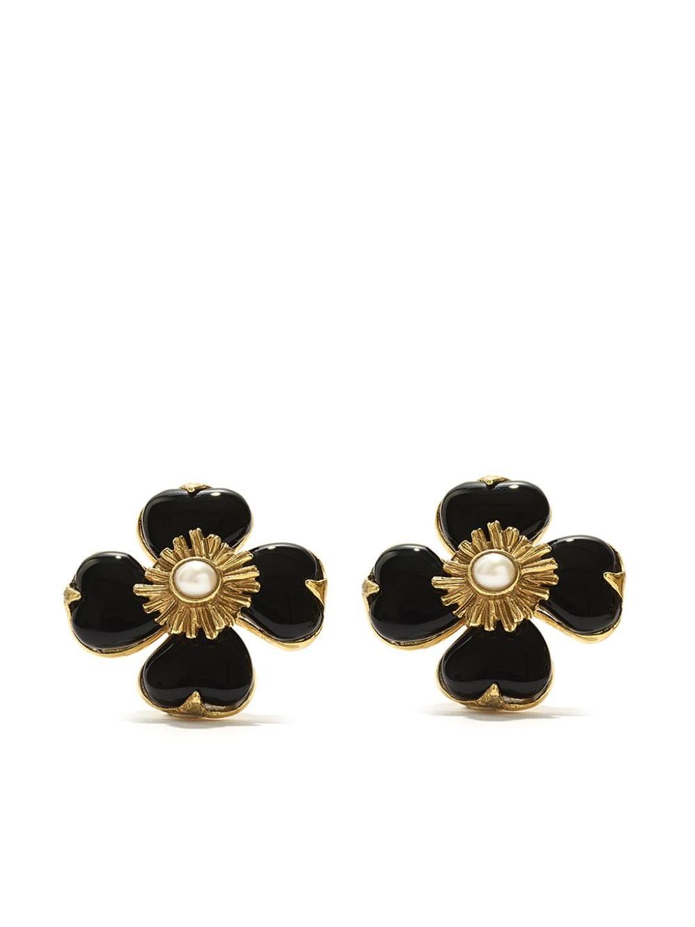 flower-motif clip-on earrings