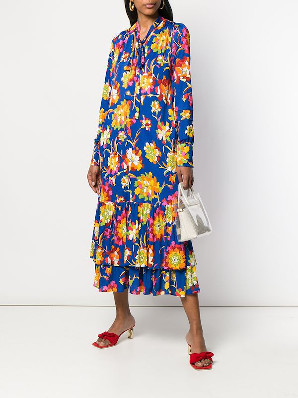 good witch floral long sleeve midi dress