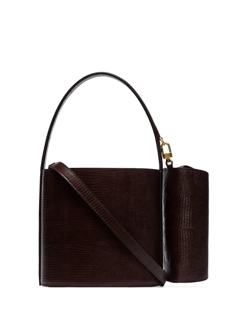 Staud Bags STAUD BISSET LIZARD-EFFECT BUCKET BAG - BROWN