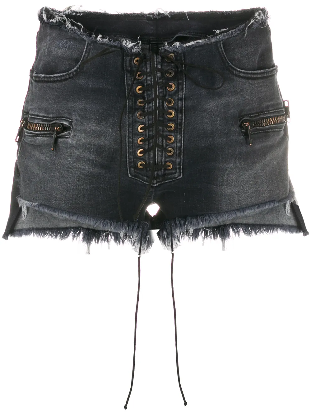 UNRAVEL PROJECT frayed lace-up denim shorts | Black | Image 1
