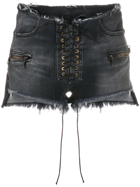 UNRAVEL PROJECT frayed lace-up denim shorts