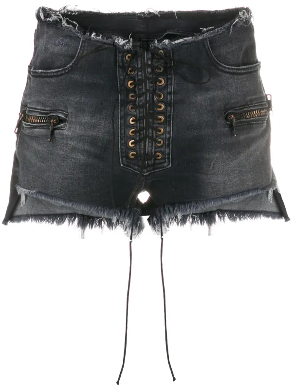 black denim lace up shorts