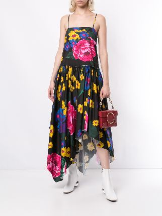 flared asymmetrical dress with giant flower展示图