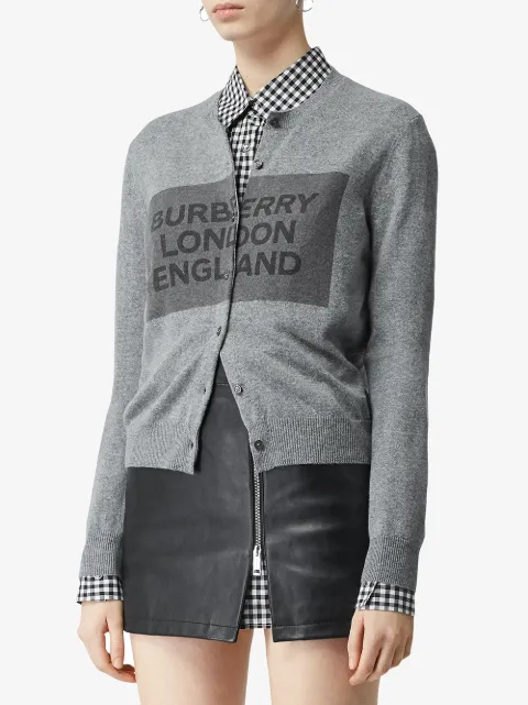 Burberry Logo Detail Cashmere Cardigan In Grey