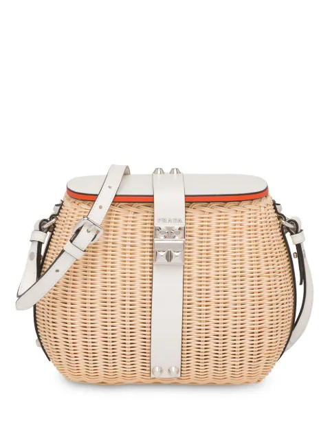 wicker and saffiano leather shoulder bag