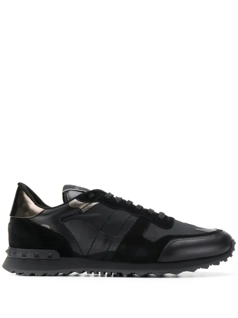 Click to view more detailed imagery on our partner's website Valentino Noir Rockrunner Leather-Blend Camo Sneakers In E43 Nero-Dar