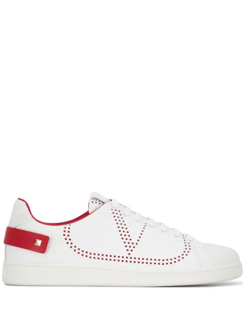 Click to view more detailed imagery on our partner's website Valentino Backnet Sneakers In White And Red With Perforated Logo In Ds5 Multicoloured