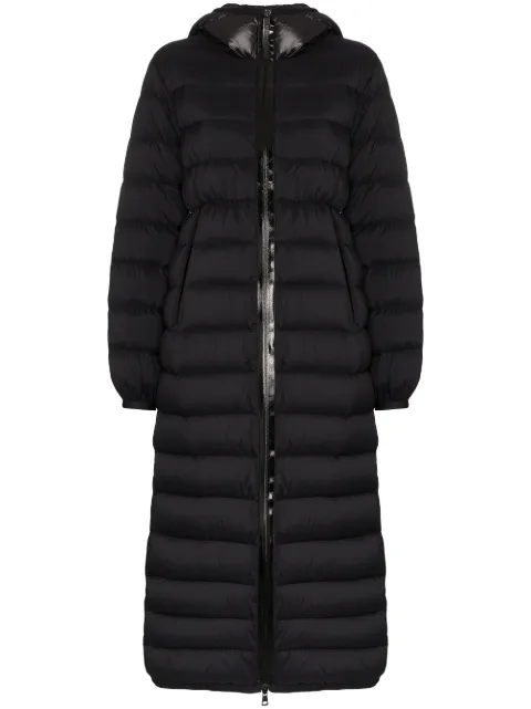 Click to view more detailed imagery on our partner's website Moncler Grue Long Puffer Coat W/ Contrast Hood In Black