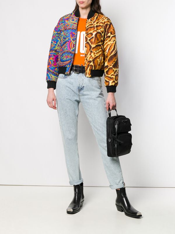 mixed print bomber jacket