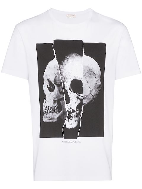 Click to view more detailed imagery on our partner's website Alexander Mcqueen Men's Spliced Skull Graphic Cotton T-Shirt In White